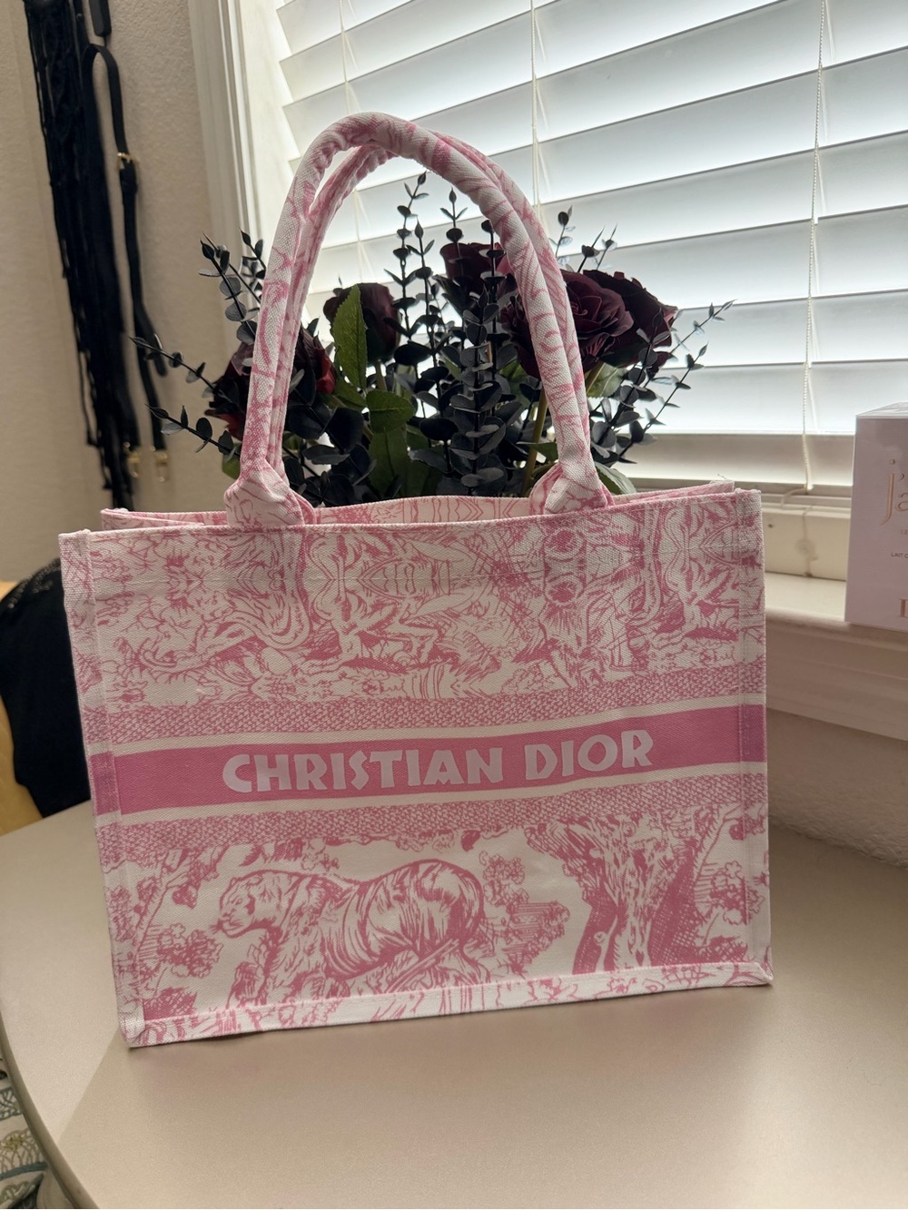 New Dior Pink Toile de Jouy Mini Tote with Christian Dior Logo